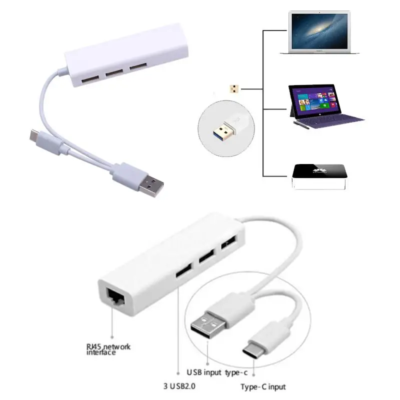 Cewaal USB3.1 Тип-C до 3 USB 2.0 LAN RJ45 Ethernet сетевой адаптер концентратор конвертор