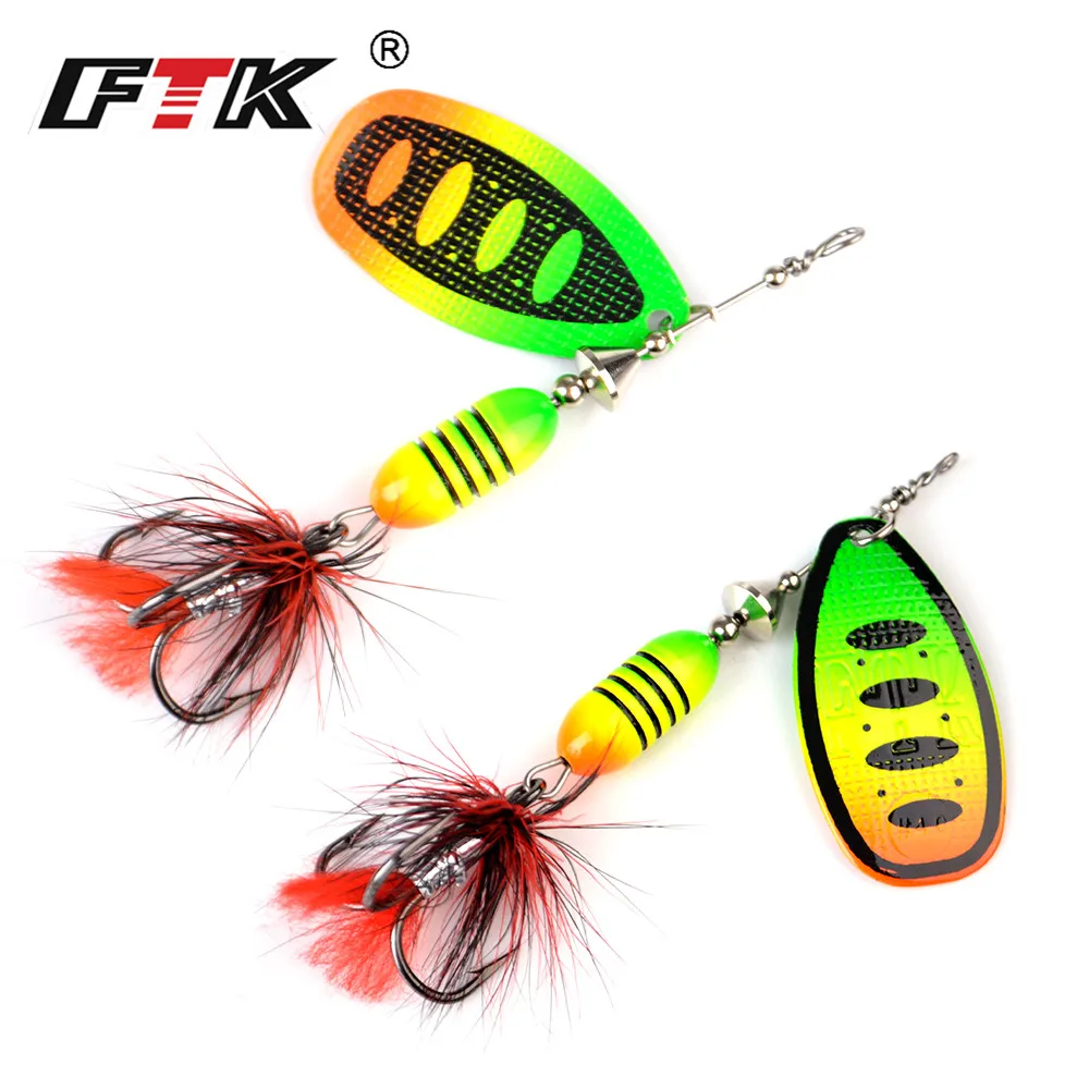 FTK Fishing Lures Spinner Bait Spoon Lure 1pcs With Feather