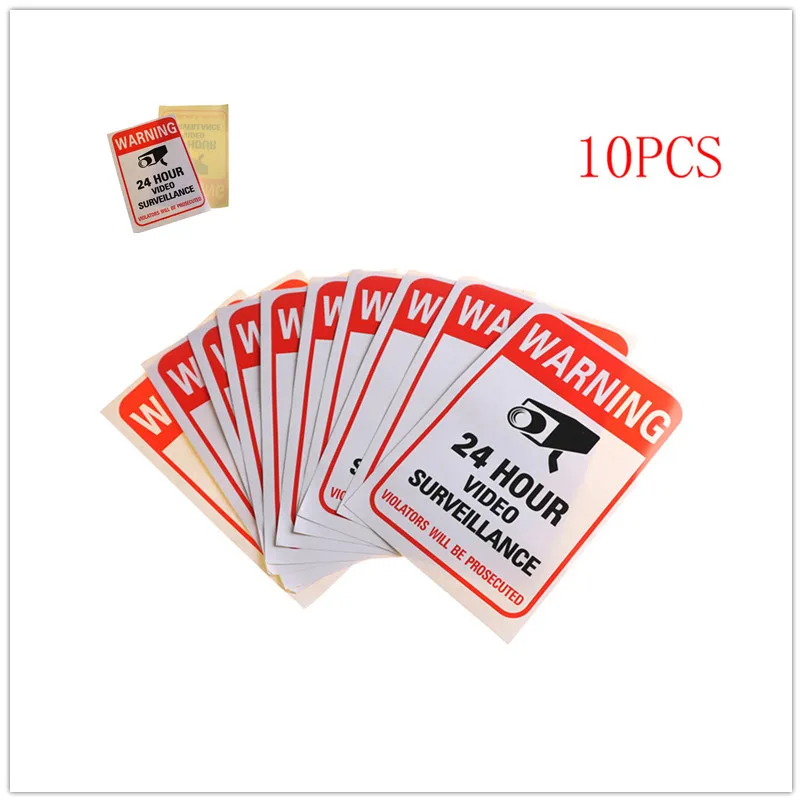 

10pcs Signs Sticker Waterproof Home CCTV Video Surveillance Security Camera Alarm Sticker Warning Signs Security Notice