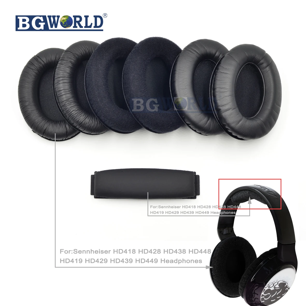 

BGWORLD Ear pads cushion earpads headband foam cover for Sennheiser HD418 HD428 HD438 HD448 HD 419 429 439 449 HEADSET headphone
