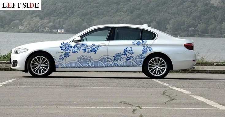Левая сторона весь автомобиль стикер s синий и белый фарфоровое украшение DIY Автомобильный Стайлинг водонепроницаемый ремонт внешние аксессуары стикер