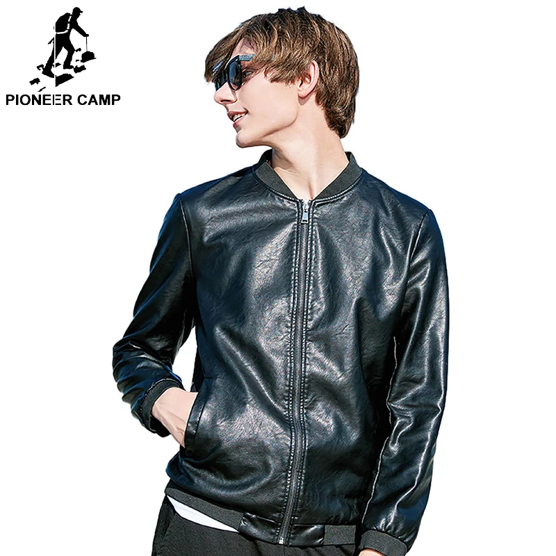 

Pioneer camp leather jacket men brand clothing casual back embroidery jacket motorcycle autumn PU jacket male AJK801447