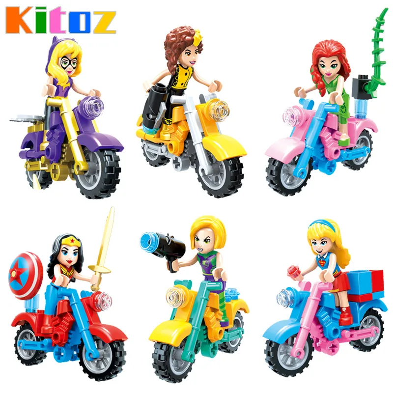 

Super Hero Girls Motorcycle Wonder Woman Supergirl Batgirl Poison Ivy She-Hulk Toy Figure Building Block Compatible with Lego