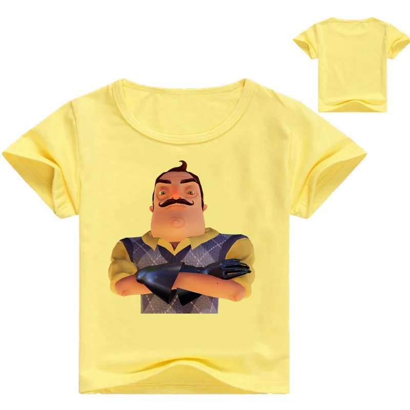 Z& Y От 2 до 16 лет, г., летняя футболка с надписью «Hello neighbort» Детские рубашки для мальчиков, рубашка с короткими рукавами Повседневная одежда для девочек-подростков футболка