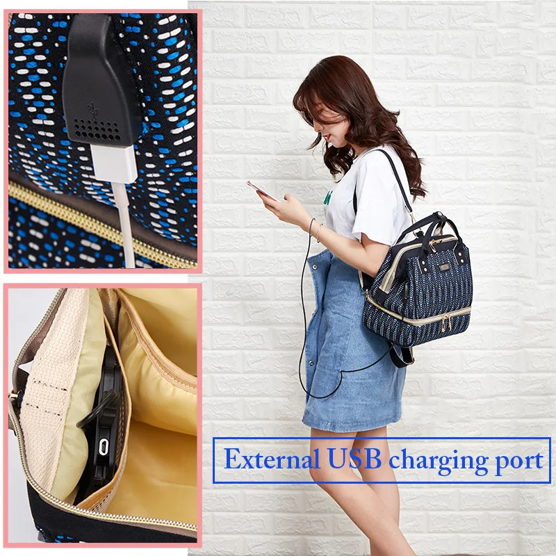 Baby Diaper Bag For Mother Feather Print Fashion Mummy Maternity Backpack With USB Nappy Changing Bags Nursing Tote Bag Mini Bag (18)