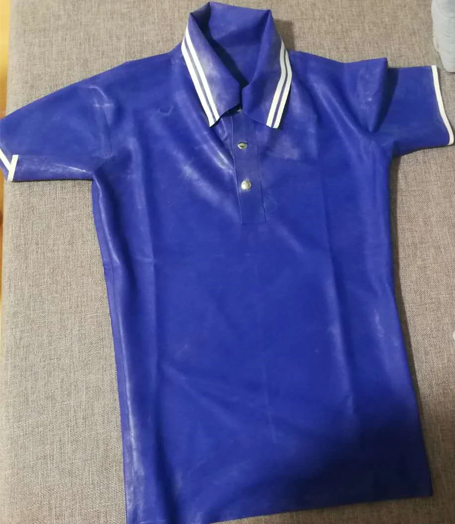 В наличии натуральный латекс Мужская рубашка кожа плотный Zentai Polo Shirt 0 4 мм S размер
