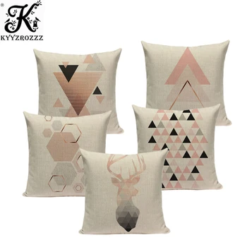 

Pink Geometric Nordic Cushion Cover Tropic Palm Leaf Throw Pillow Cover Linen Cushion Case Sofa Bed Decorative Heart Pillowcase
