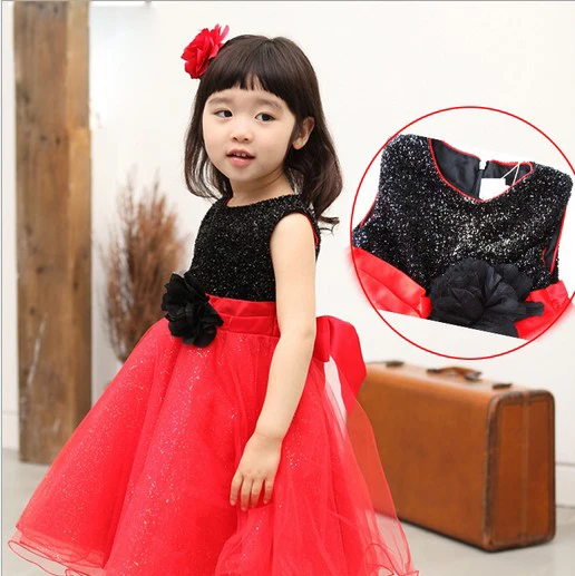 2015 Baby Girl Dress Formal Red/Black Princess Party Dress Fashion Kids Dress Children Clothing
