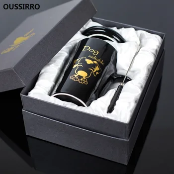

OUSSIRRO Ceramic mug creative 12 animals Zodiac cup Spoon with lid Gift box Personal coffee Milk cup L2248