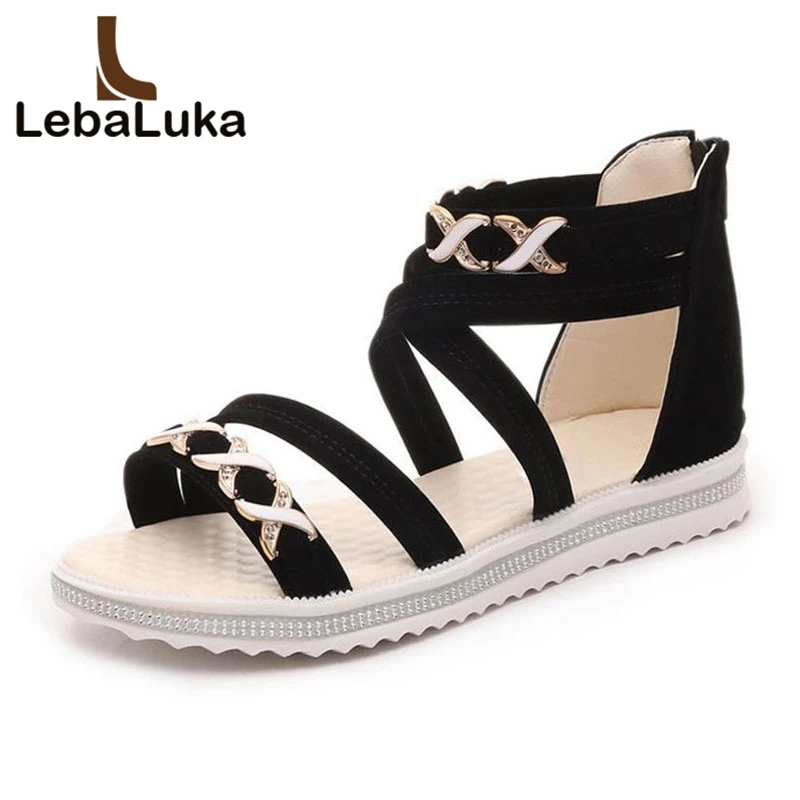 

LebaLuka Women Flats Sandals Bling Metal Fashion Summer Shoes Women Sexy Zipper Comfortable Bottom Flat Sandals Size 35-40
