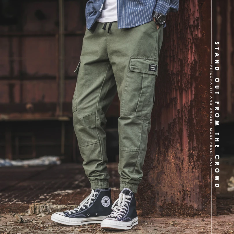 

BINHIIRO Spring Autumn New Men Cargo Pants Casual Cotton Polyester Men Full Length Drawstring Pockets black Green Men trousers