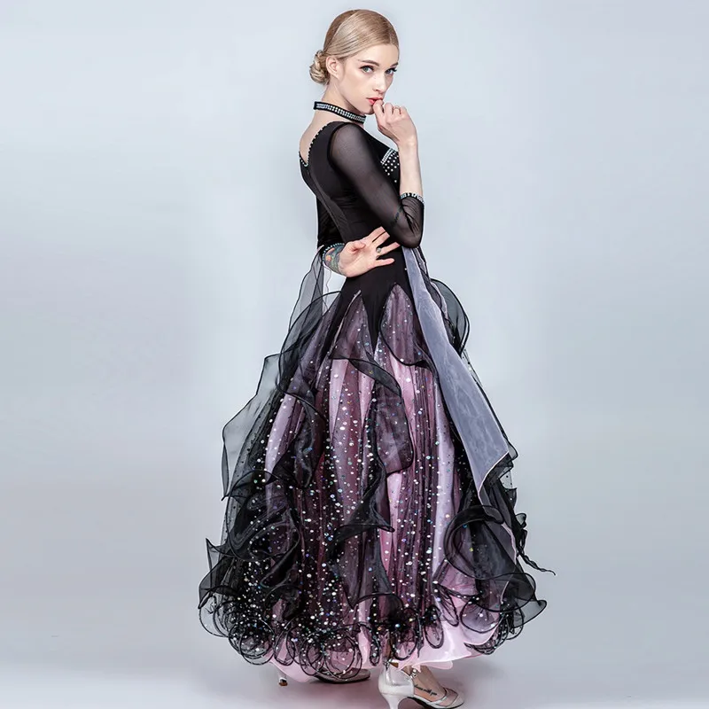 Boat Neck Contrast Color Design Ballroom Dance Competition Dresses Women Standard Ballroom Dress Waltz Dance Costumes Foxtort