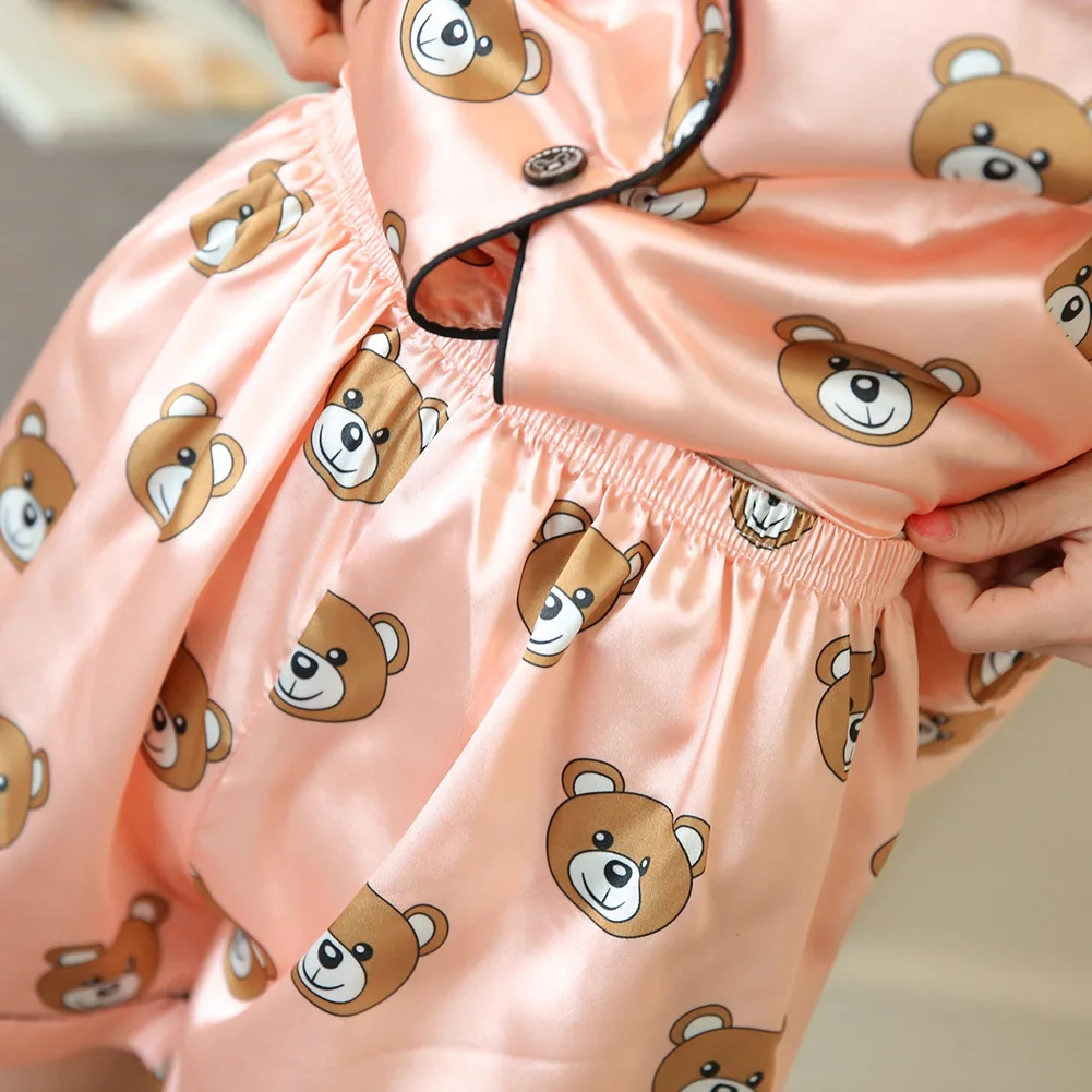 Пижамы для женщин летние Ice Шелковый двойка комплект пижамы Ночное для милый медведь Свободные Тонкий домашний сервис костюм