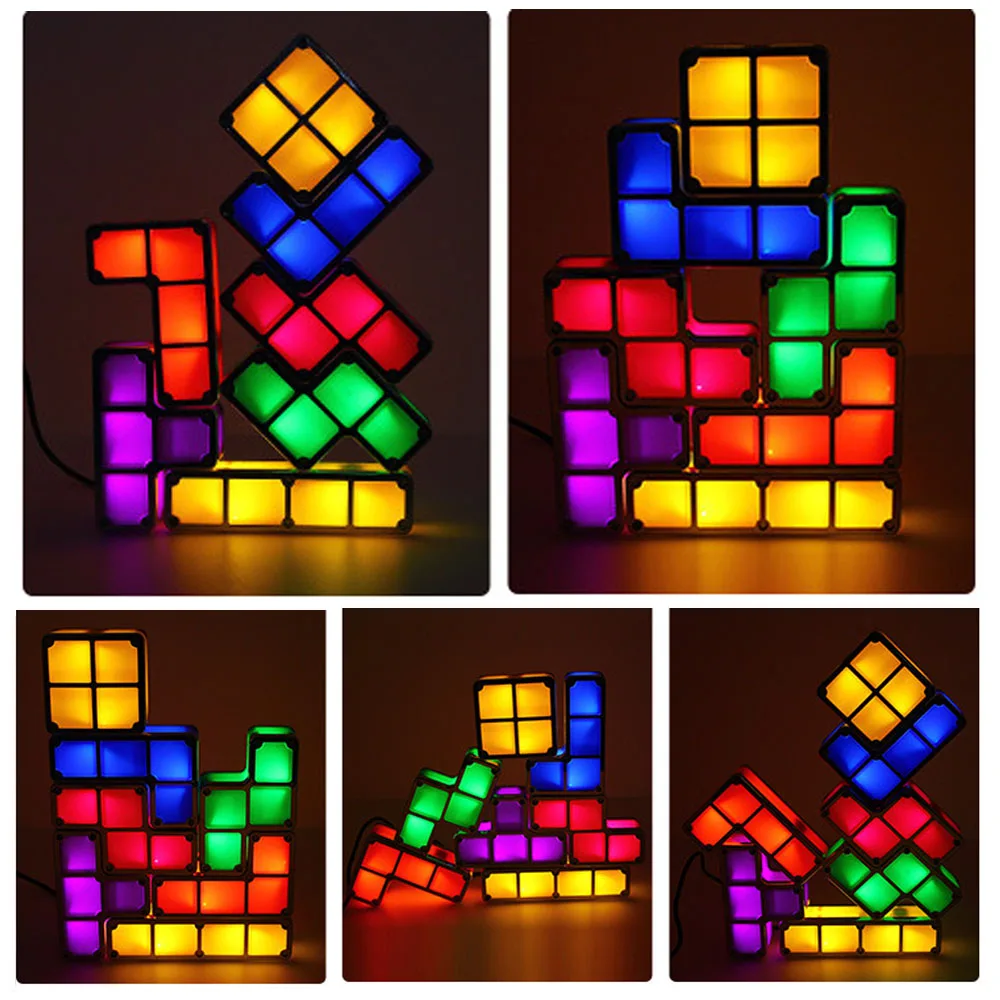 LED Luminous Tetris Lamp Children DIY Intelligence Development Toy Night Light 