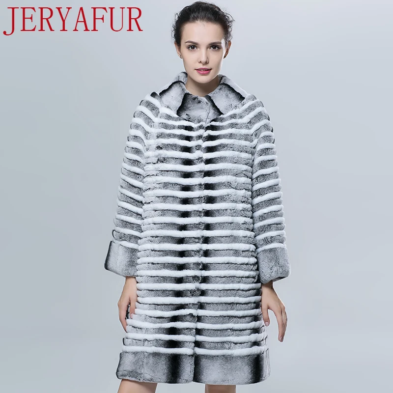 JERYAFUR2017 Русская женская зимняя шуба пальто с мехом кролика рекс лисы одежда