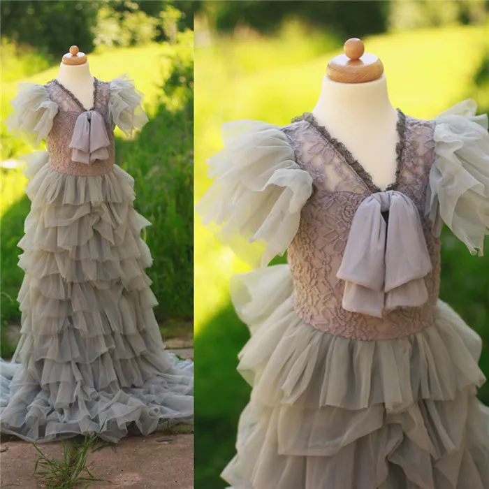 

New Flower Girl Dresses for Weddings Cloud Toddler Kids First Communion Dresses Pageant Prom Gown for Little Girl