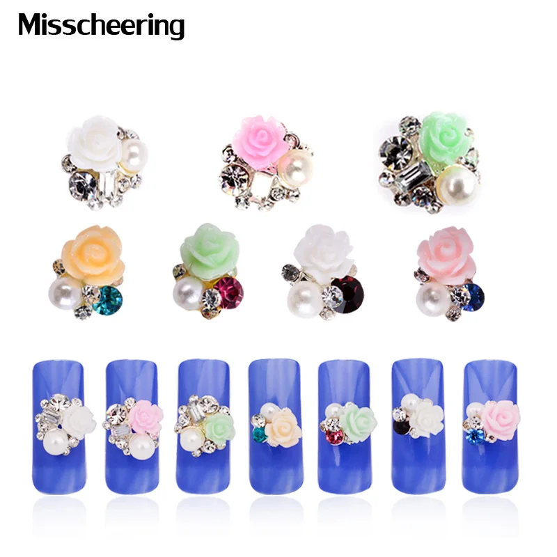 

10pcs/pack 3d Alloy Rhinestone Nail Art Decorations Rose Flowers Design DIY Glitter Nail Beauty Jewelry Accessories