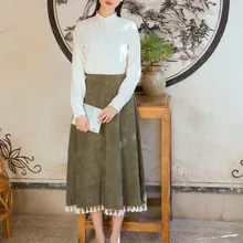 2 цвета, однотонная Вельветовая длинная юбка Mori Girl, эластичная резинка на талии, свободные повседневные юбки в стиле ампир с кисточками для женщин большого размера#7498