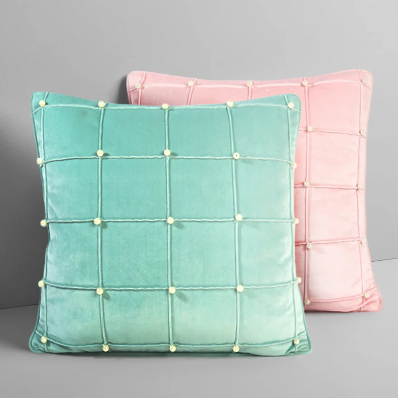 

DUNXDECO Cushion Cover Decorative Pillow Case Modern Pearl Embroidery Macaroon Color Soft Luxury Art Sofa Bedding Coussin