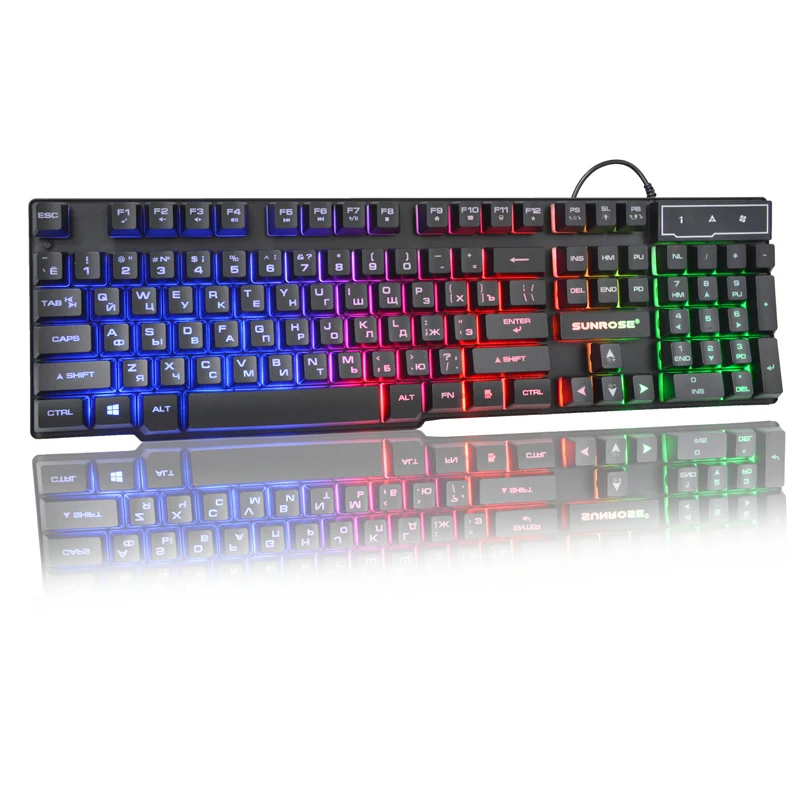 Sunrose русская игровая клавиатура с 104 клавишами приема проводная USB RGB светодиодный