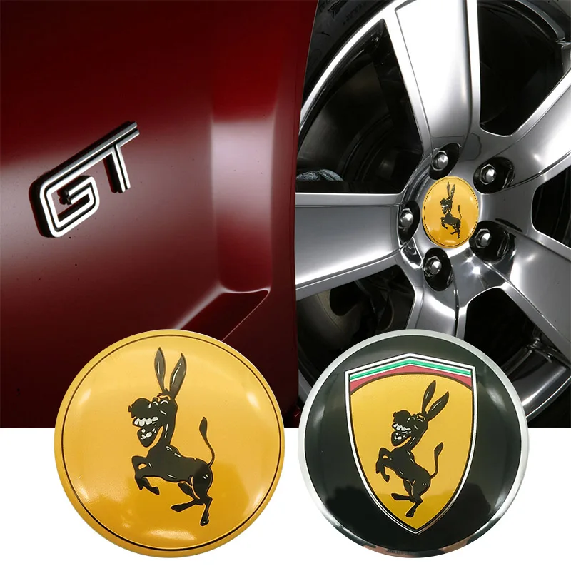 

4PCS Car Aluminium Wheel Hub Center Caps Emblem Sticker for Ferrari Donkey Logo Emblem Badge Metal Car Styling Sticker Decal