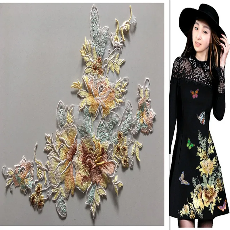 

2Pcs/Lot Butterfly Flower Organza Embroidery Large Patch Applique Fabric Sew On Dress Cloth Decorate Accessory Patchwork 30*50CM
