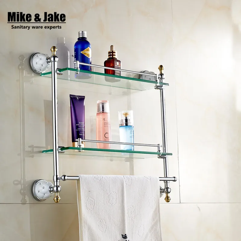 Стеклянная полка для ванной комнаты твердая латунь хромированная отделка настенная стеклянная полка с закаленным стеклом, одноместная стеклянная полка для ванной комнаты MC67214