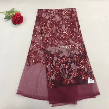 

New arrival african lace fabrics high quality Purple cord lace guipure lace fabric for party dress.Nigerian sequins lace fabric