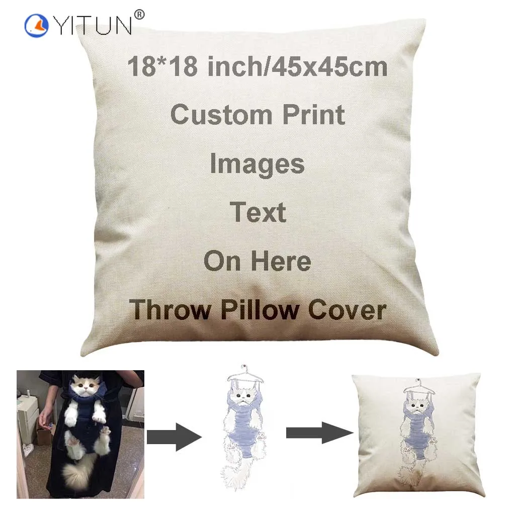 

YITUN Print Throw Pillow Cover Pet Dogs Linen Custom Design Images Text Personalized Pillow cases 18x18 Inch Cushion Covers