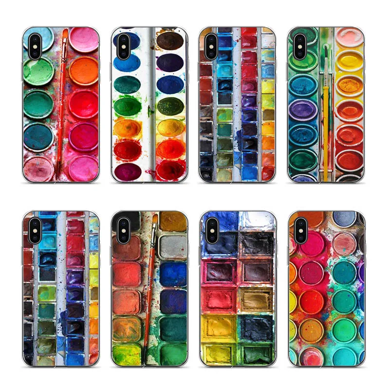 OUTMIX Colorful Watercolors Set Paint Palette Silicone Phone Case for Apple iPhone XS XR XSMAX 7 7plus 8 8plus 6 6plus coque | Мобильные