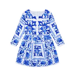 Осень 2017 г. модные От 1 до 10 лет платье для девочек с длинным рукавом праздничное платье принцессы для маленьких девочек одежда для детей