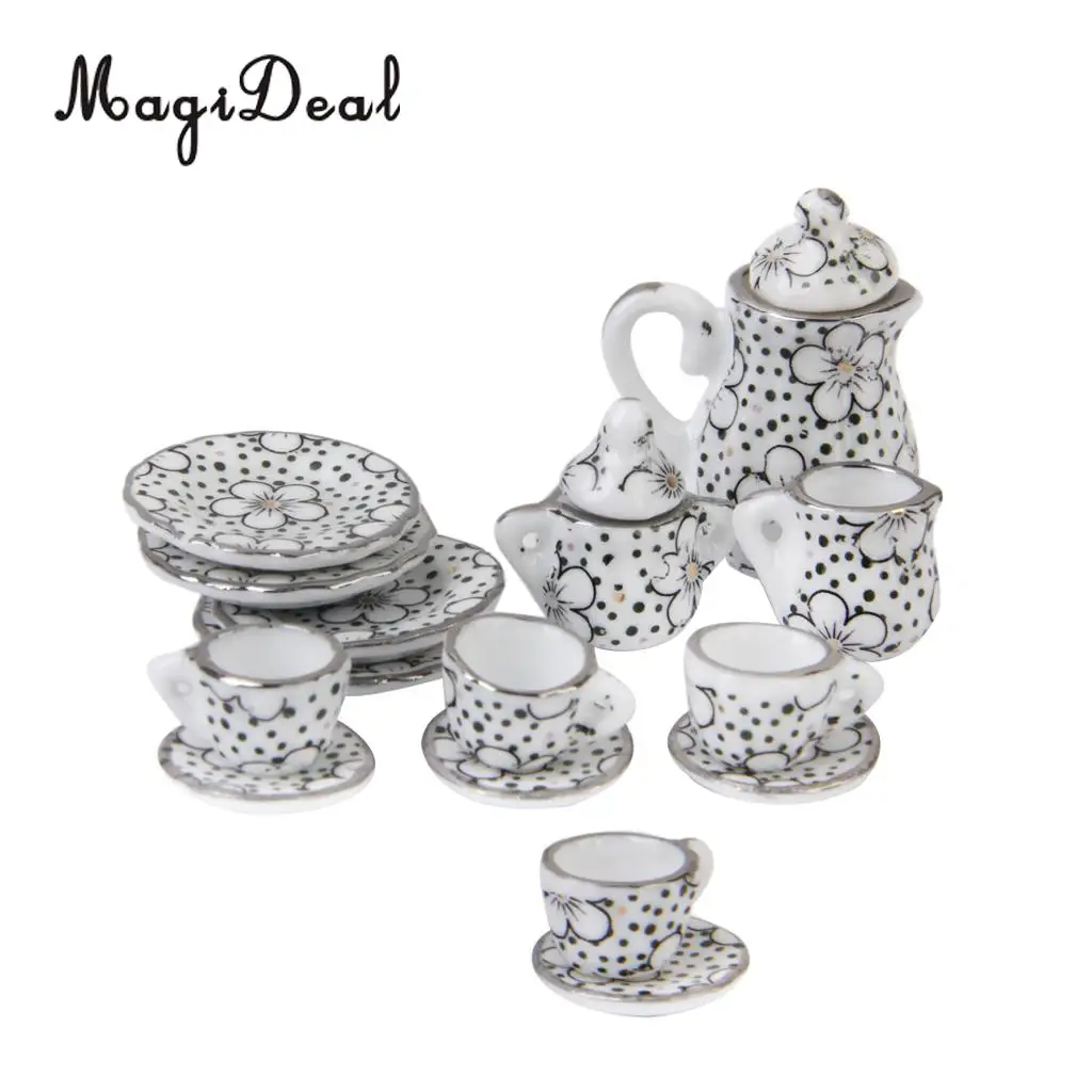 1/12 Scale Dollhouse Miniature Daisy Porcelain Dinning Ware Tea Tableware Set Cup Pot Saucer for Dolls House Furniture Decor