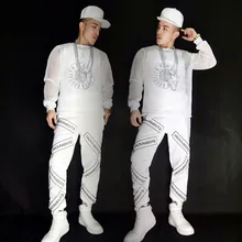 Для мужчин Корея хип-хоп письмо сетки спортивные костюмы комплект из 3 предметов певец Мужской наряд костюмы Костюмы комплект верхняя одежда этап одежда