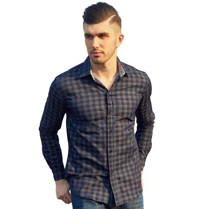 New Arrival Men's Long Sleeve Plaid Shirts Spring Autumn 100% Cotton Brand Casual Male Denim Dress Shirt Work Shirts Tops  (9)