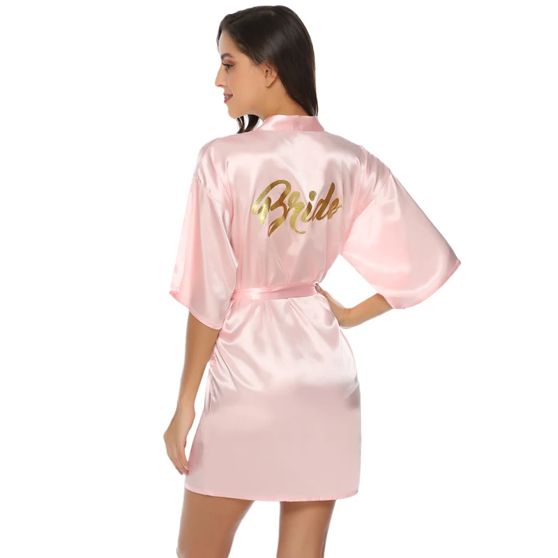 

Aibrou Silk Bridesmaid Robe Sexy Women's Pink Sleepdress Satin Wedding Kimono Sleepwear Nightgown Bathrobe Pijama for Victoria