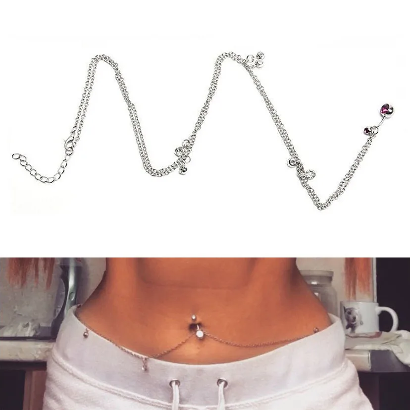 

1Pc Surgical Steel Belly Button Ring Chain Navel Piercing Body Jewelry with Chain Gold Silver Waist Body Chain with Bells
