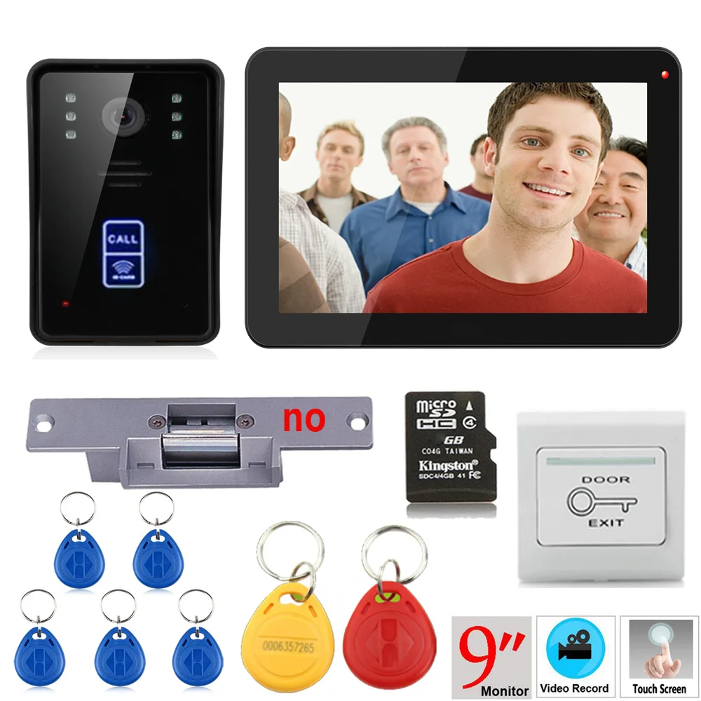 9 inch Recording RFID 900TVL Color Video Door Phone Intercom Kit Rainproof Night Vision 8G TF Card+Electric Strike lock 9 inch Recording RFID 900TVL Color Video Door Phone Intercom Kit Rainproof Night Vision 8G TF Card+Electric Strike lock