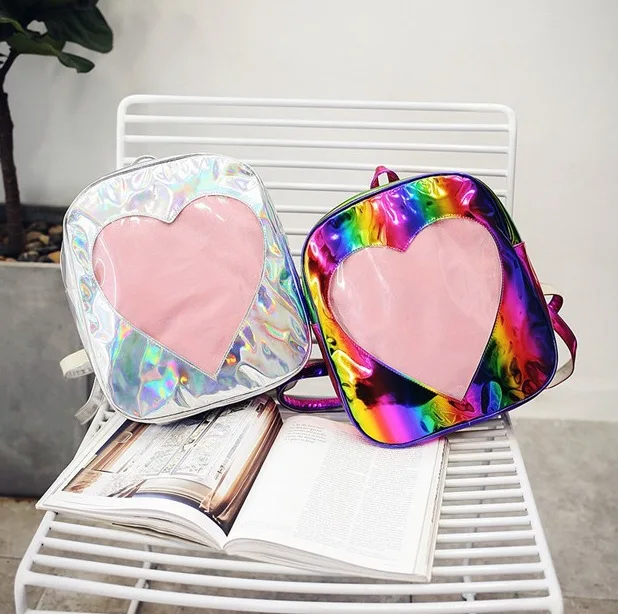 

Shoulder Bag 2018 Spring Summer New Style Laser Fresh Fashion Colorful Heart Shoulders Backpack Travel Bag
