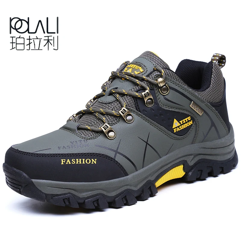 POLALI/мужская Профессиональная походная обувь; Водонепроницаемая противоскользящая обувь для пешего туризма; Высококачественная спортивная обувь для альпинизма; большие размеры - Цвет: Армейский зеленый