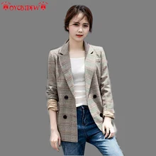 Осеннее пальто женское Модное Новое клетчатое короткое двубортное с зазубренным воротником тонкое высококачественное женские блейзеры ll529