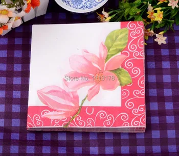 

paper napkins Color pink lily flower printing Wedding party napkins Color Napkin Paper 60% Virgin Wood napkin free shipping