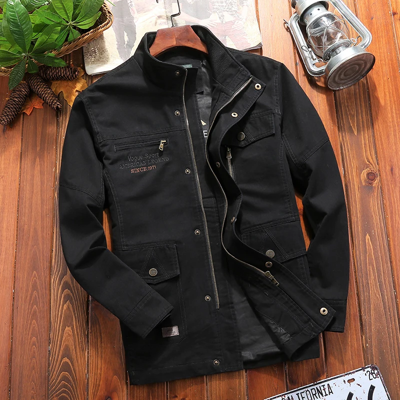 

Brand 2018 Stand Collar Cotton Military Jackets Men Spring Autumn Casual Middle-aged Afs Jeep Jackets Jaqueta Masculina
