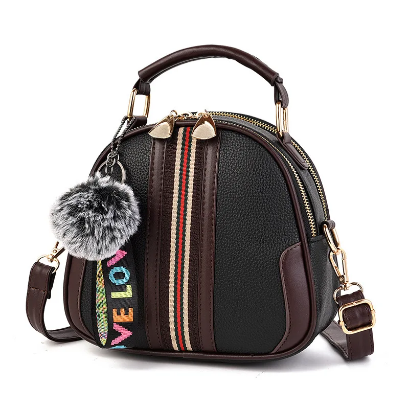 

2019 Women Shoulder Bags Crossbody Bag for Women Handbag PU Leather Full Moon Candy Color Cute Fur Ball Shoulder Shell Shape Bag