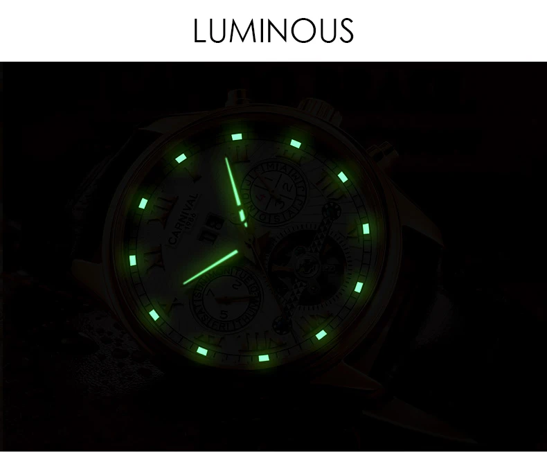 Карнавал Скелет автоматические часы для мужчин сапфировое стекло светящийся указатель люксовый бренд Tourbillon механические часы