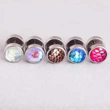 Fashion Colorful Round Earrings Party Jewelry Earring Trendy Multicolor Mermaid Fish Scale Stud Earrings For Women