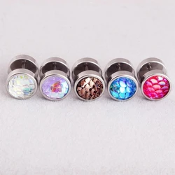 Fashion Colorful Round Earrings Party Jewelry Earring Trendy Multicolor Mermaid Fish Scale Stud Earrings For Women
