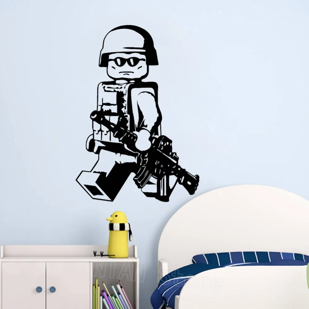 Lego Soldier Wall Decal Children Baby Lego Man Gift Vinyl Stickers Wallpaper Little Man Cave