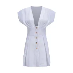 Женская одежда с коротким рукавом глубокий комбинезон с v-образным вырезом один комбинезон на кнопках летние пляжные комбинезон AIC88