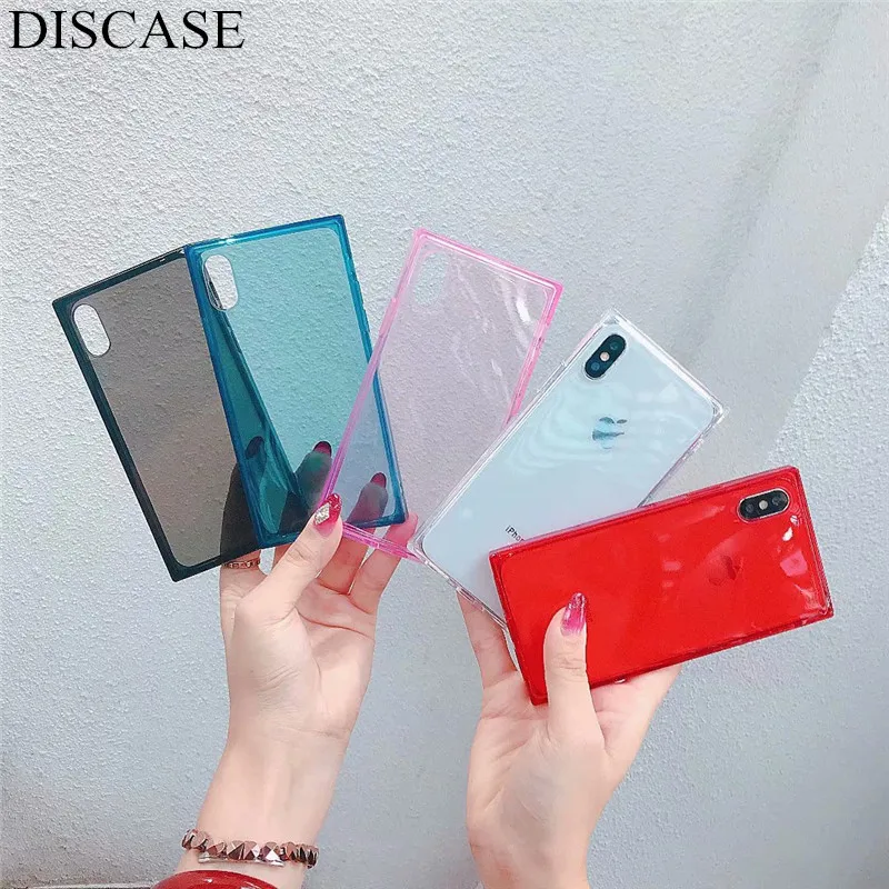 

DISCASE Fashion Square TPU Soft Phone Case For iphone 8 7 6 6s plus X XR XS XS MAX Simple Transparent Cute Candy Color Back Case