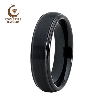 

6MM Tungsten Carbide Wedding Band Black Engagement Ring Domed Grooved Satin Finished